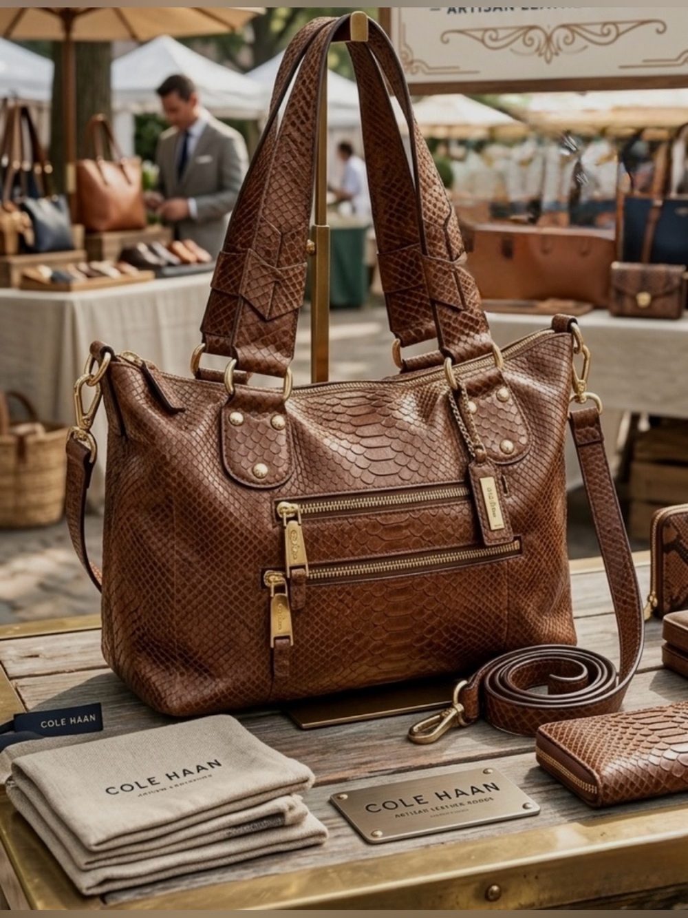 Cole Haan Bethany Snakeskin Imprint Leather Shoulder Bag